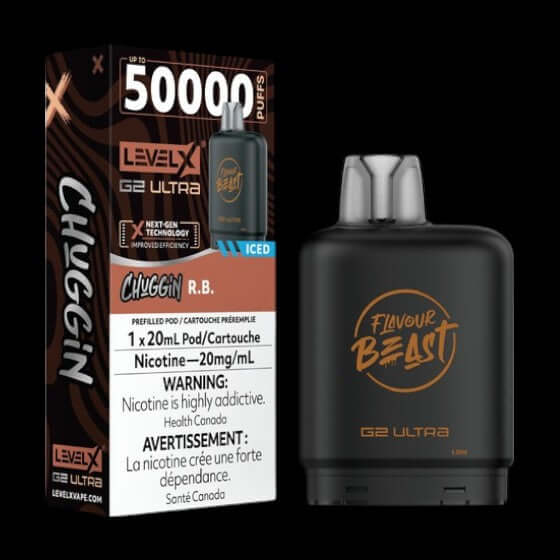 Flavour Beast Level X G2 Ultra Pod 20mL, Chuggin' Strawberry Classic flavour pod, delivering up to 50,000 puffs with adjustable airflow and bold smooth taste, ideal for Ontario and Quebec vapers.