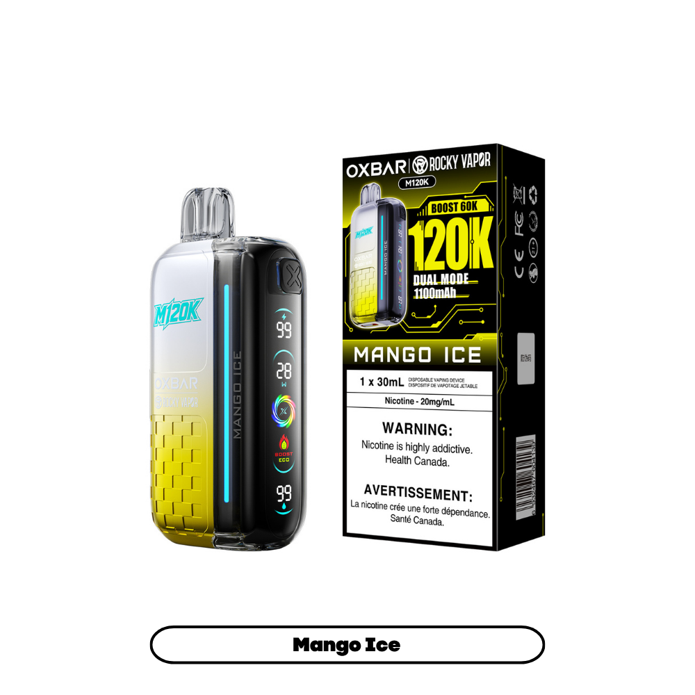 Rocky Vapor Oxbar M120K Disposable Vape in Mango Ice flavour | Supa Vapes Canada