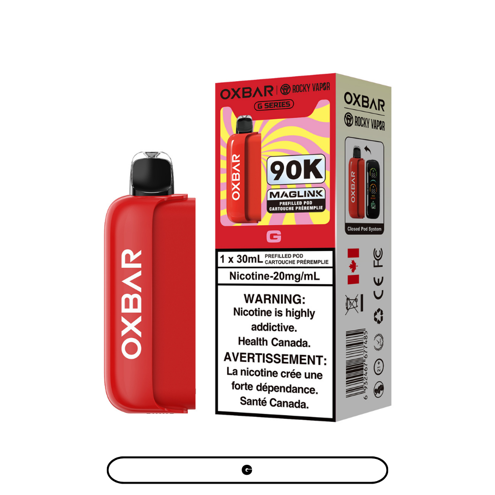 OXBAR 90K vape prerfilled pod device and packaging on a white background