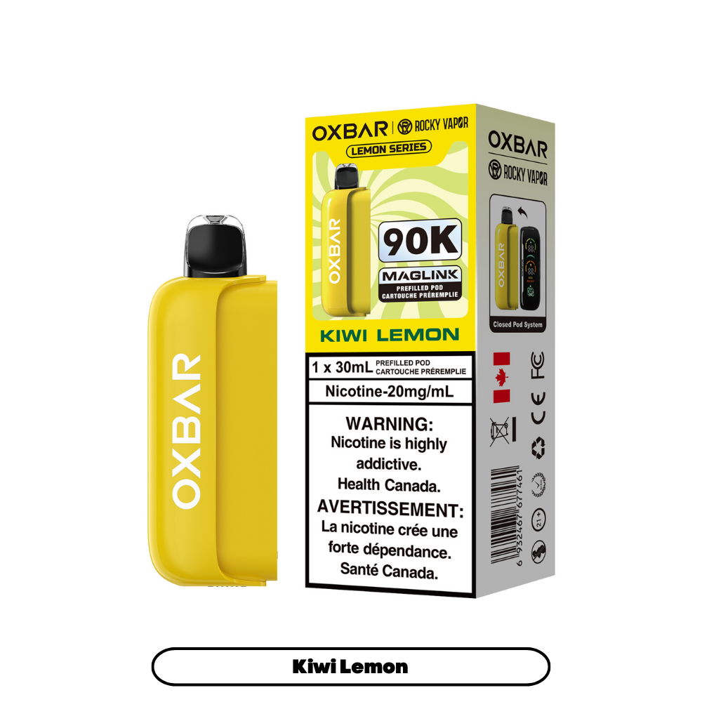 OXBAR 90K vape prerfilled pod device and packaging on a white background