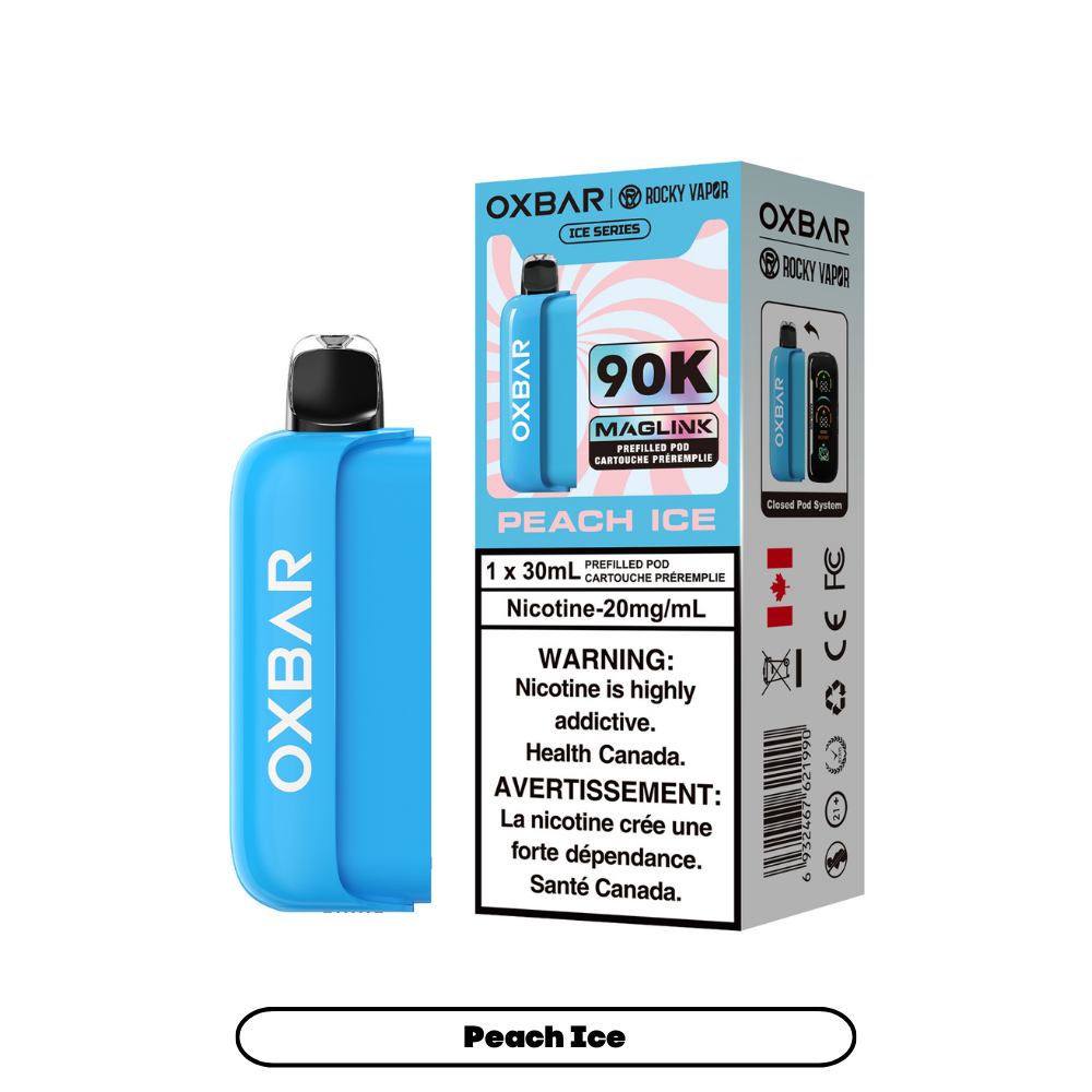 OXBAR 90K vape prerfilled pod device and packaging on a white background