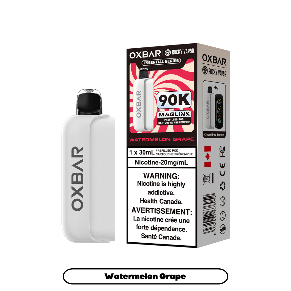 OXBAR 90K vape prerfilled pod device and packaging on a white background