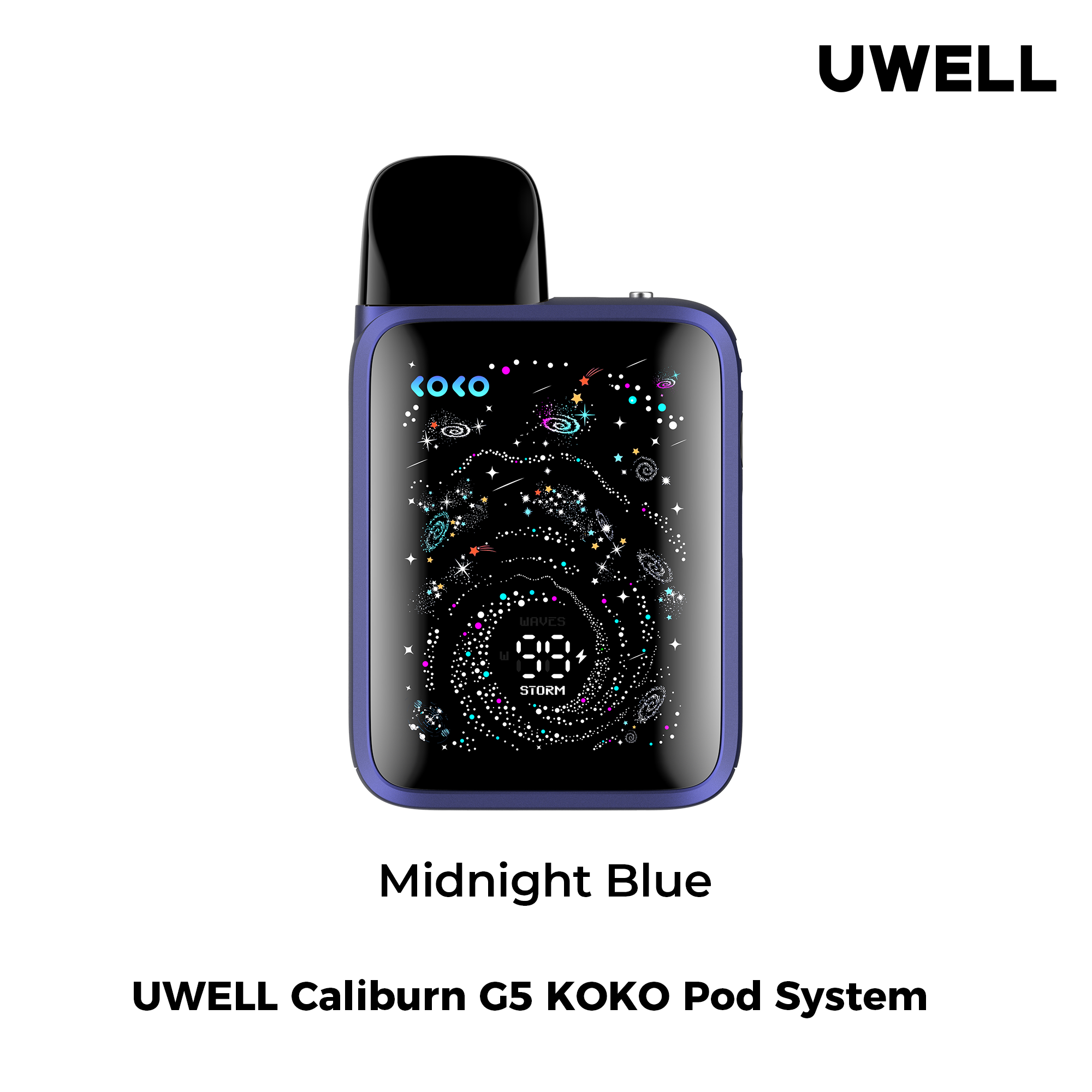 UWELL Caliburn G5 KOKO Pod System in Midnight Blue on a white background