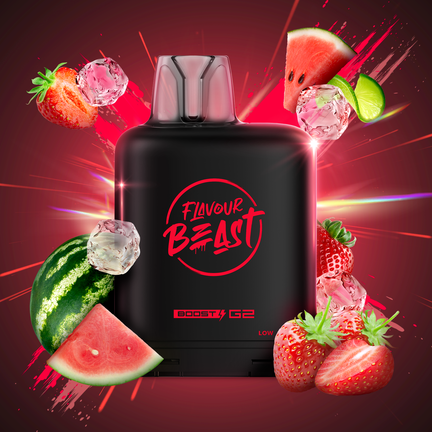 Flavour Beast Level X Boost 25K, Super Sour Blueberry Iced flavor pod, 20mL capacity with up to 25,000 puffs, intense refreshing taste, ideal for Ontario and Quebec vapers.