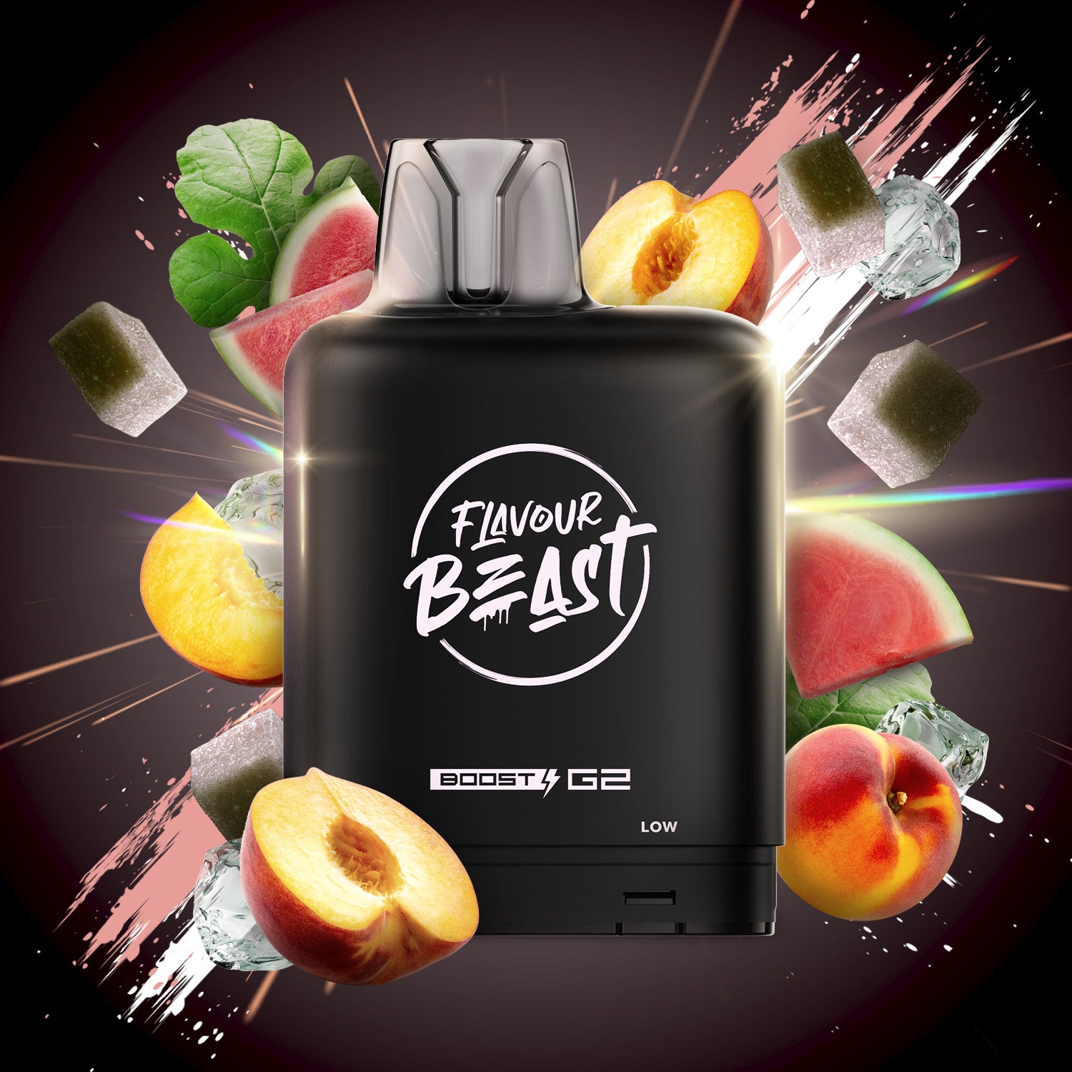 Flavour Beast Level X Boost 25K, Watermelon Strawberry Kiwi Iced flavor, hybrid vaping tech delivering up to 25,000 puffs, premium long-lasting taste, ideal for vapers in Ontario and Quebec.
