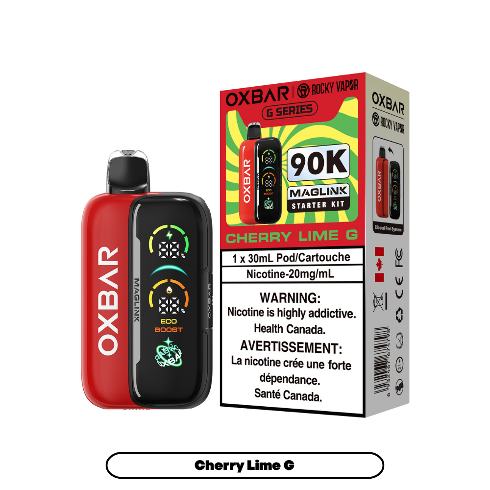 Rocky Vapor Oxbar Megalink Cherry Lime G 90K on White Background