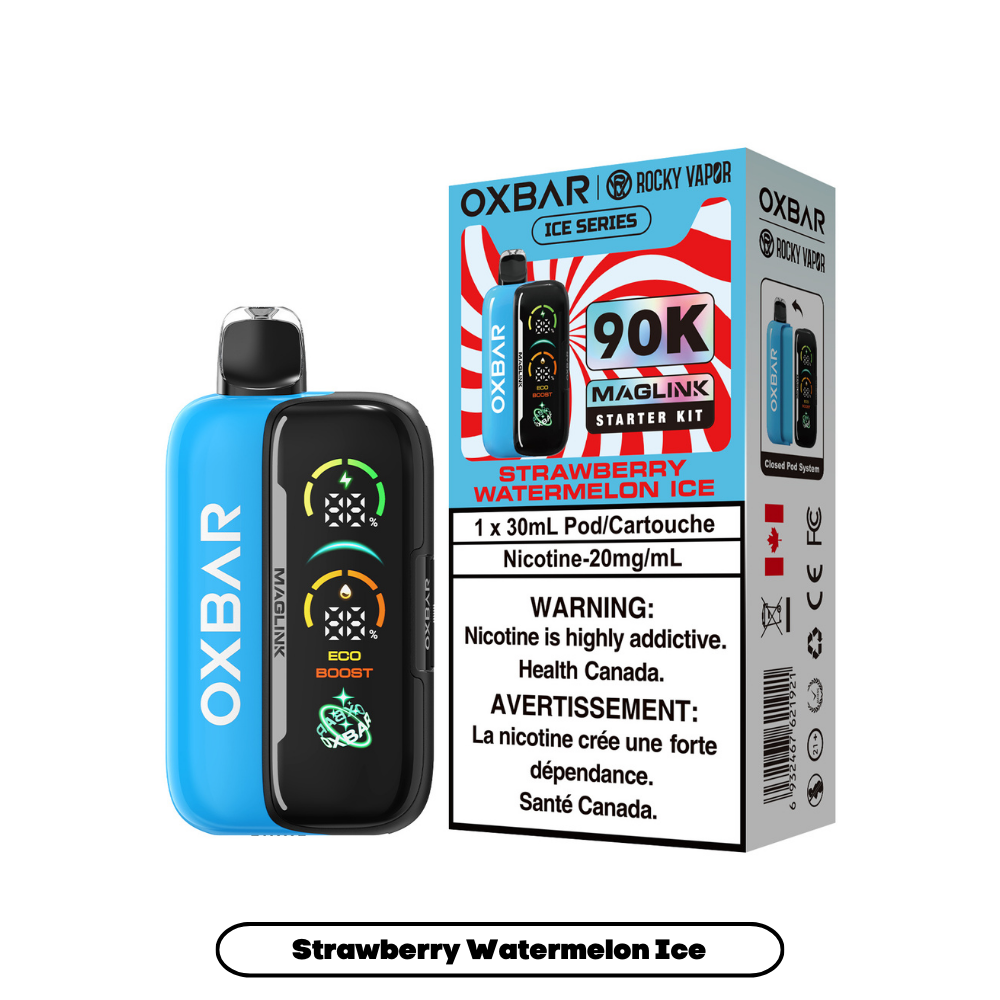 Rocky Vapor Oxbar Megalink Strawberry WatermelonIce 90K on white background