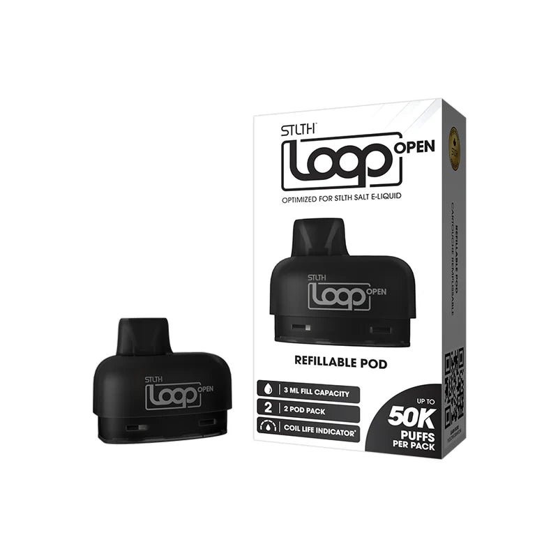 STLTH Loop Open Replacement Pod PCK, Black refillable pod, optimized for STLTH SALT e-liquids, sustainable vaping compatible with STLTH LOOP devices.