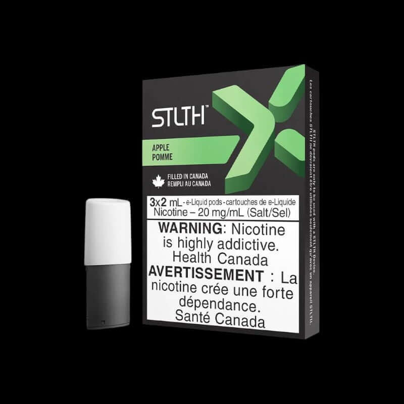 STLTH X Clearance Apple flavour pod, smooth draws with leak-resistant vaping, designed for Ontario and Quebec customers.