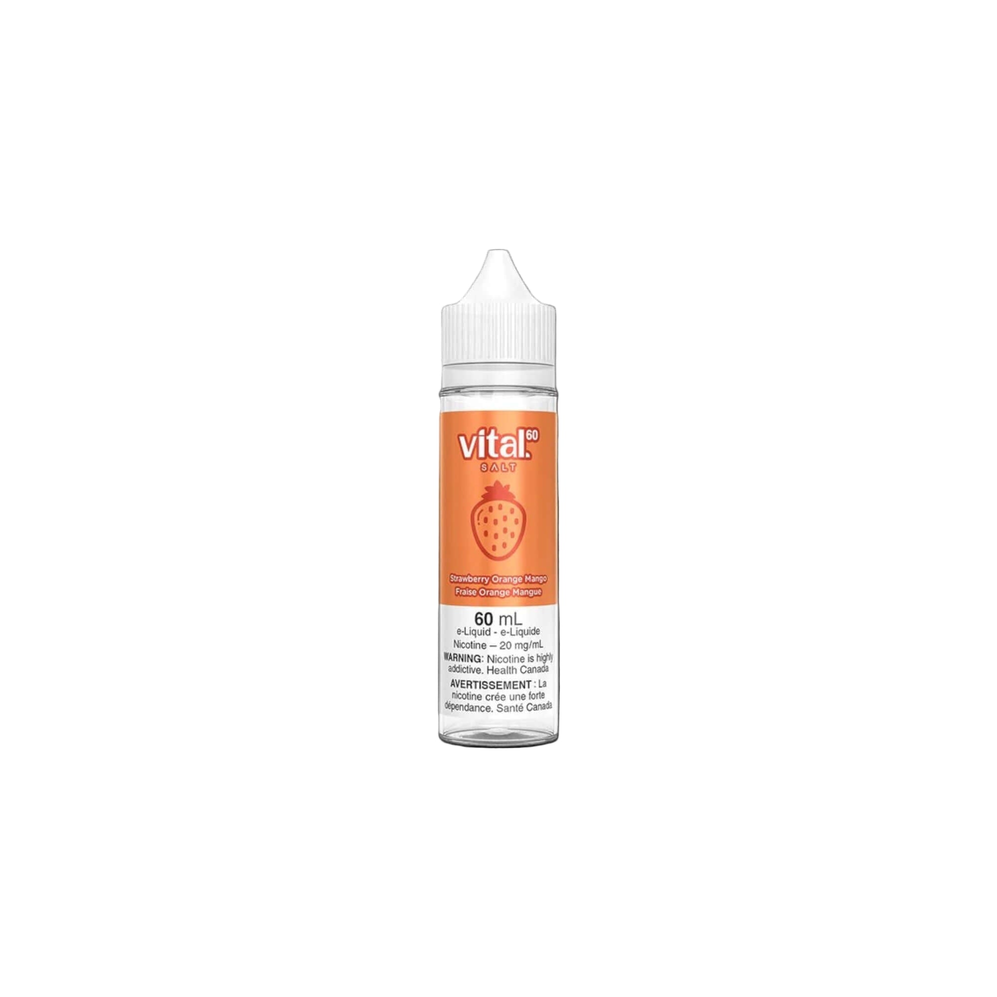 VITAL 60mL Salt Nic Vape E-juice bottle, featuring an orange label with strawberry flavor.