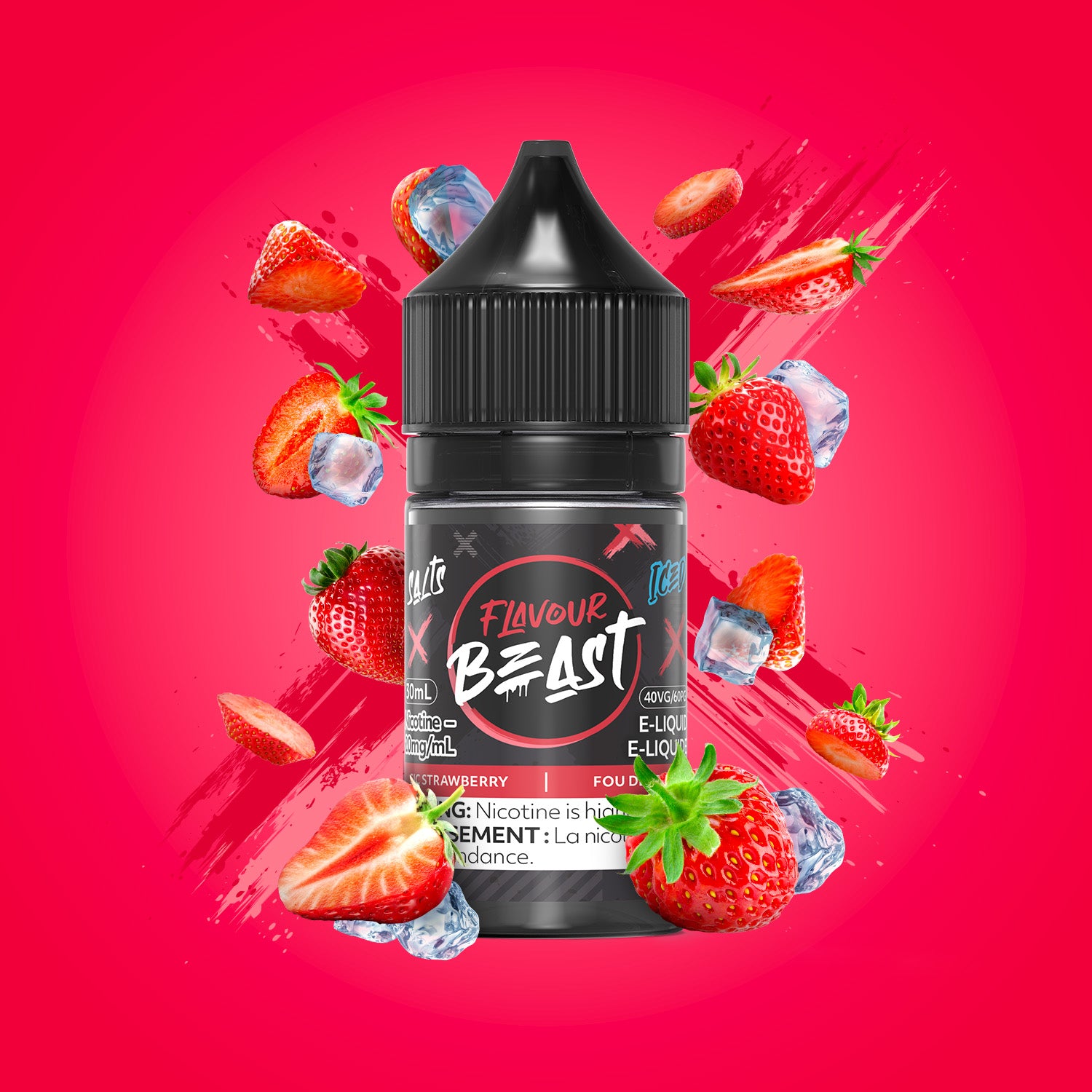 Flavour Beast E-Liquid Salt 30mL, Mad Mango Peach flavour with 10mg nicotine salt, delivering intense flavor for vapers in Ontario and Quebec.