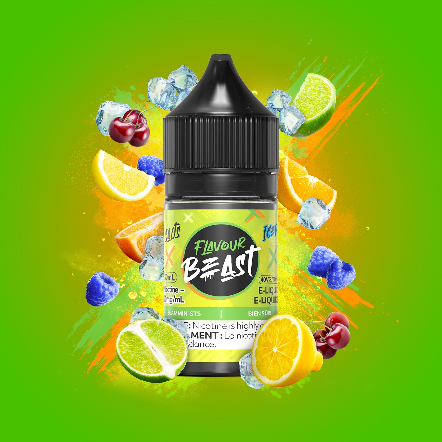 Flavour Beast E-Liquid Salt 30mL, Ragin' Razz Mango flavour with 10mg nicotine salt, bold and smooth intense vaping experience, popular among Ontario and Quebec vape users.