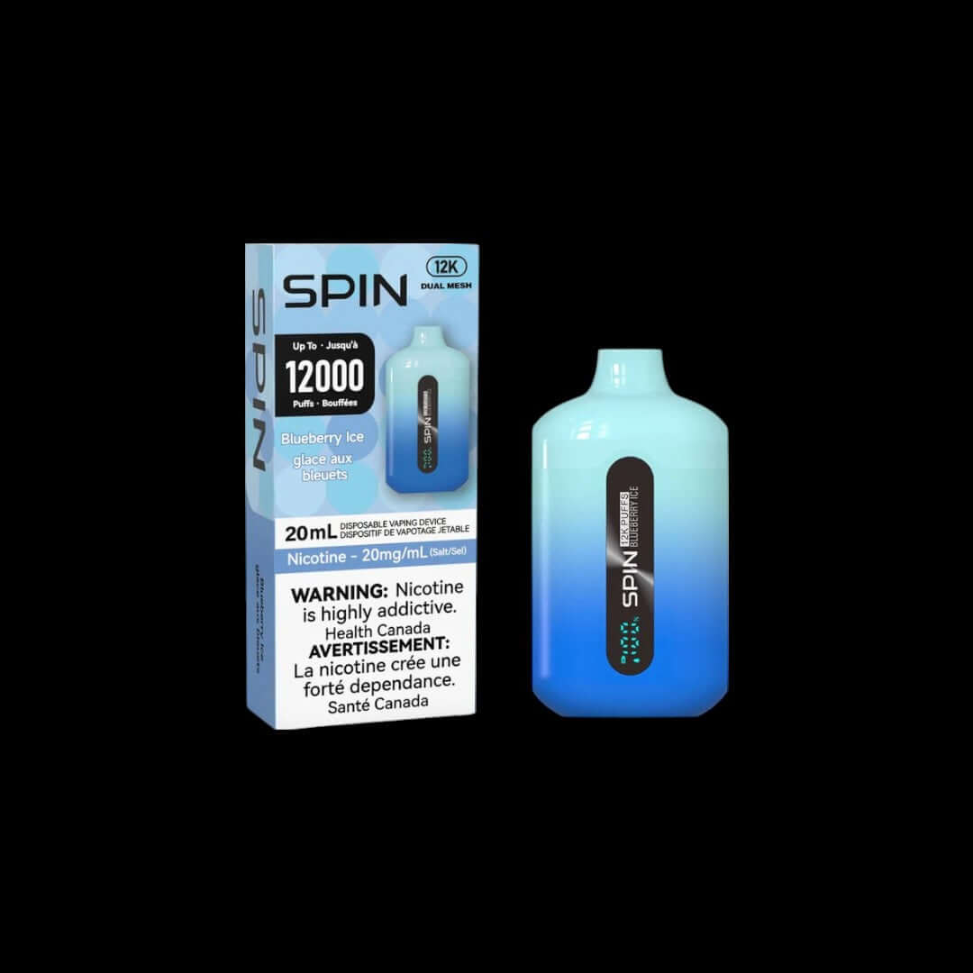 Spin 20mL (Buy 2, get 1 Free), Blueberry Ice flavour, dual mesh coil technology for a fresh and smooth vape experience, ideal for Ontario and Quebec customers.