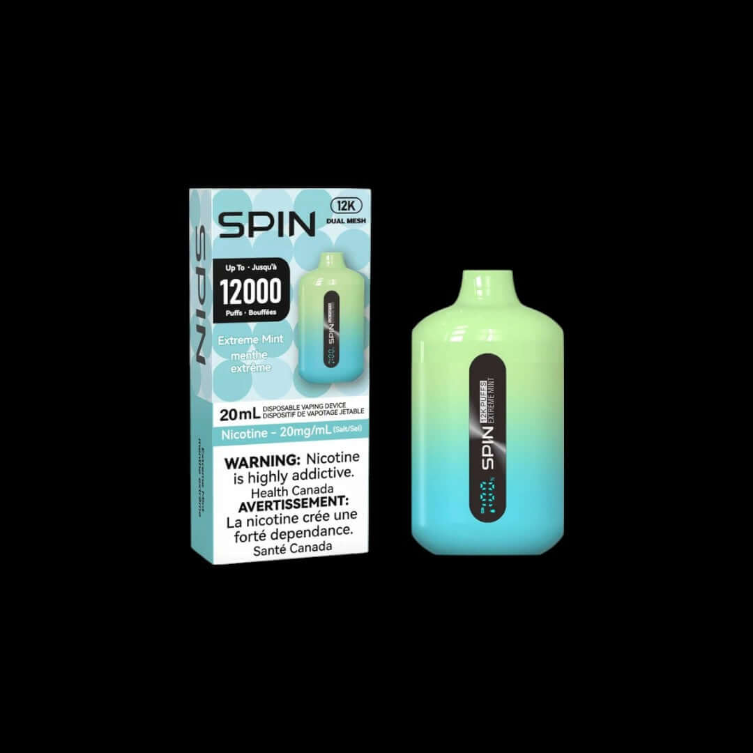 Spin 20mL, Extreme Mint flavour, buy 2 get 1 free pack, delivering refreshing and long-lasting flavour with smooth hits, perfect for Ontario and Quebec vapers.
