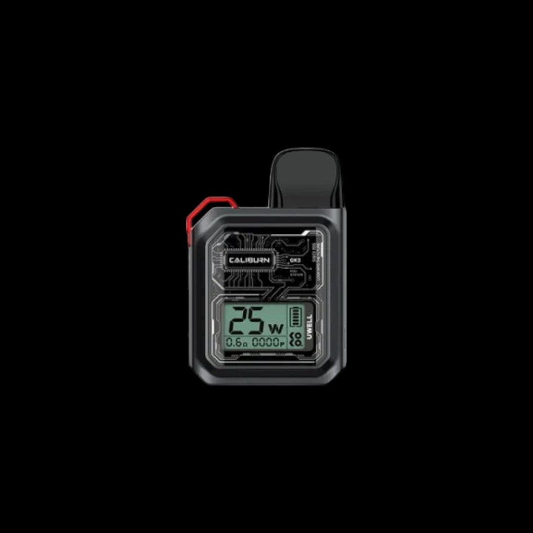 UWELL Caliburn GK3 Pod Kit, Graphite color, 2ml mesh coil pods with 900mAh battery, designed for flavorful mouth-to-lung vaping, ideal for Ontario and Quebec vapers.