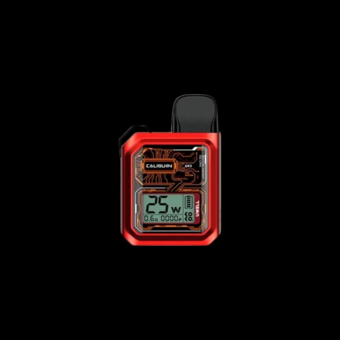 UWELL Caliburn GK3 Pod Kit, Black colour with high-performance mesh coils, 900mAh battery for enhanced vapor and flavor, portable vaping device ideal for Ontario and Quebec users.