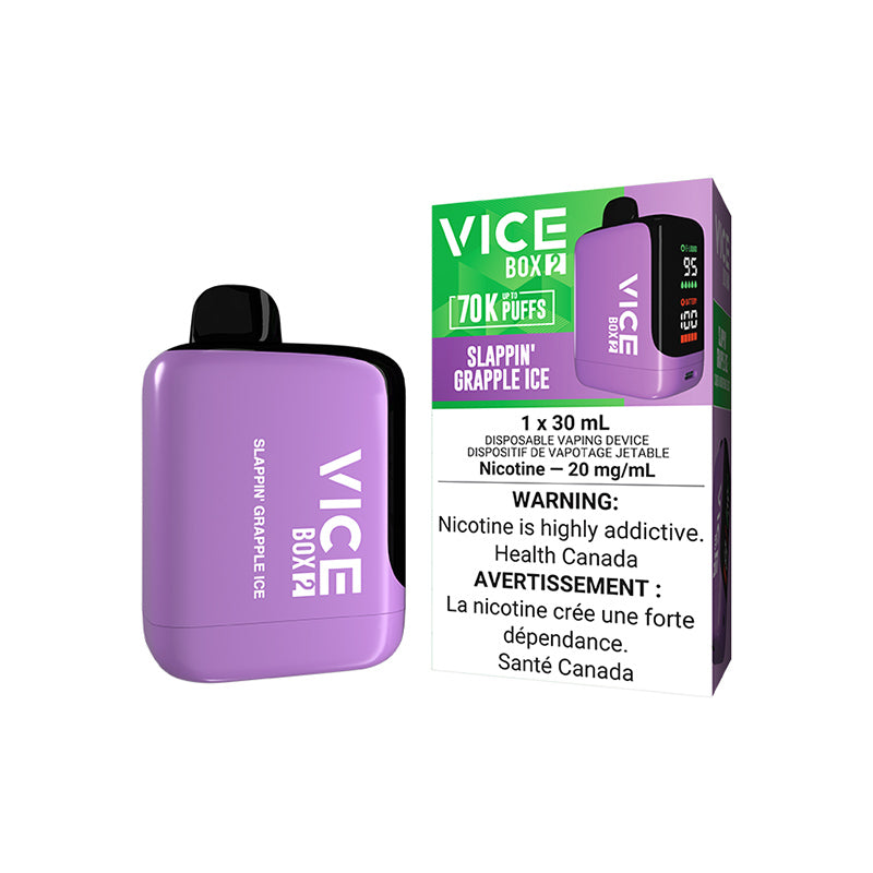 VICE Box 2, Mint Ice flavour, smooth and refreshing vape with long-lasting puffs and adjustable airflow, designed for Ontario and Quebec customers.