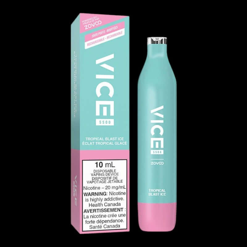 Vice 5500 Tropical Blast disposable vape, 20mg nicotine strength, up to 5500 puffs, tropical flavour, clearance sale, designed for Ontario and Quebec vapers.