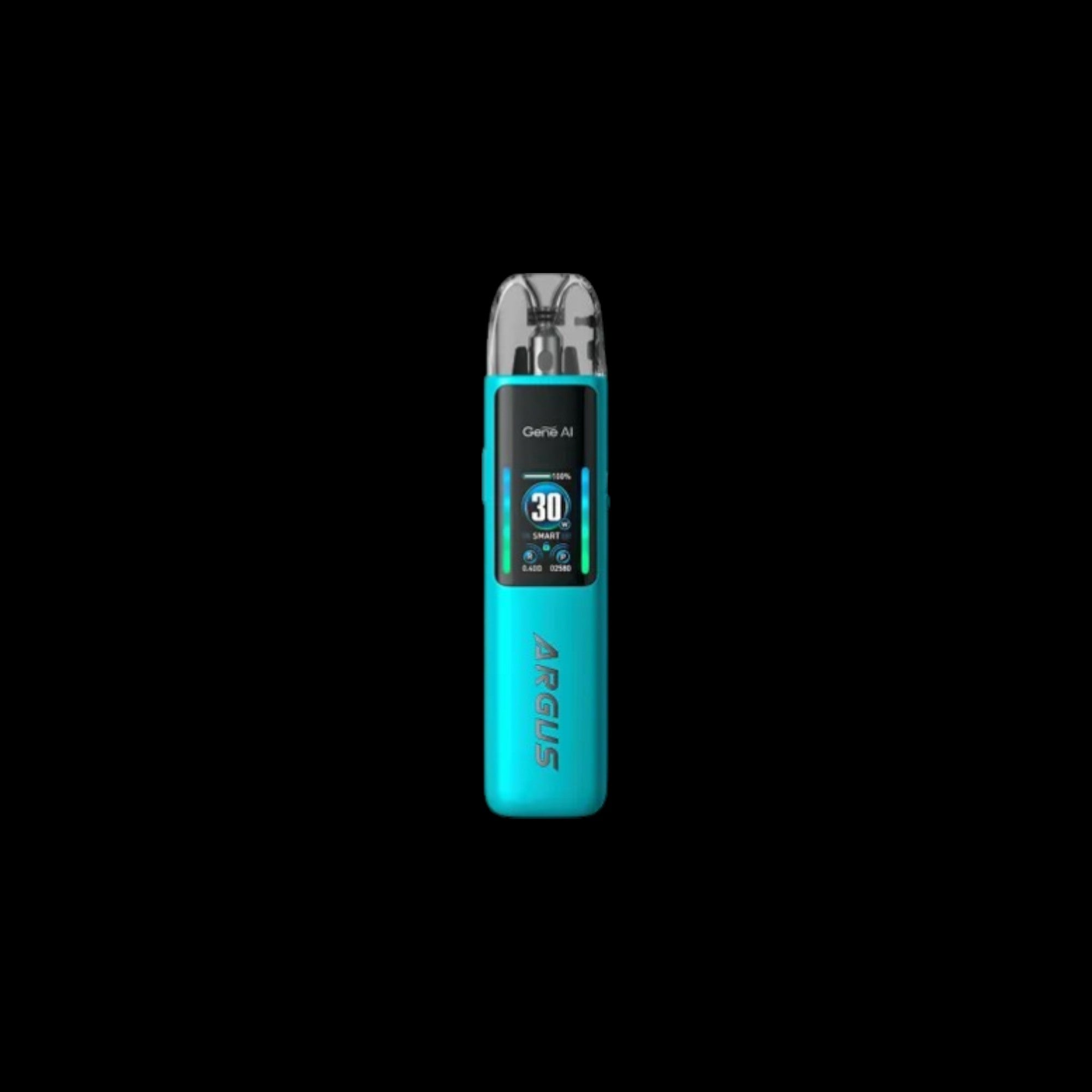 VOOPOO Argus G2 Open Pod Vape Kit in turquoise color with a vibrant display and sleek design.