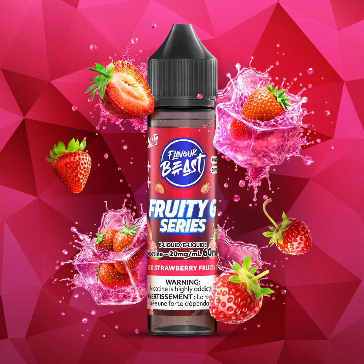 Flavour Beast Red Strawberry Fruity G Series 60mL salt nicotine e-liquid, 20mg/mL, ripe strawberry with layered fruit depth, for refillable pod systems, available at Supa Vapes Canada.