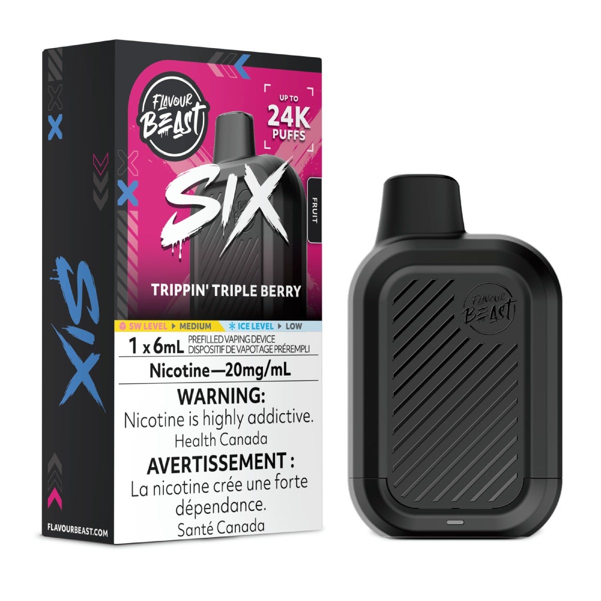 Flavour Beast SIX disposable vape in Trippin' Triple Berry flavour, 24,000 puffs, 6mL | Supa Vapes Canada