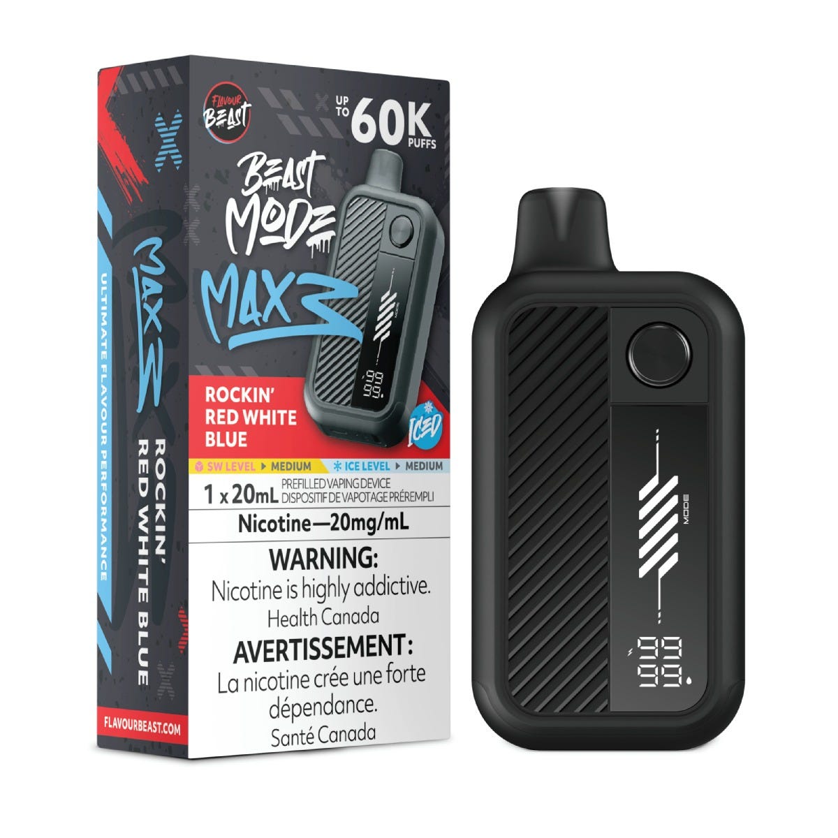 Flavour Beast Mode Max 3 Rockin' Red White Blue Iced Disposable Vape - Supa Vapes