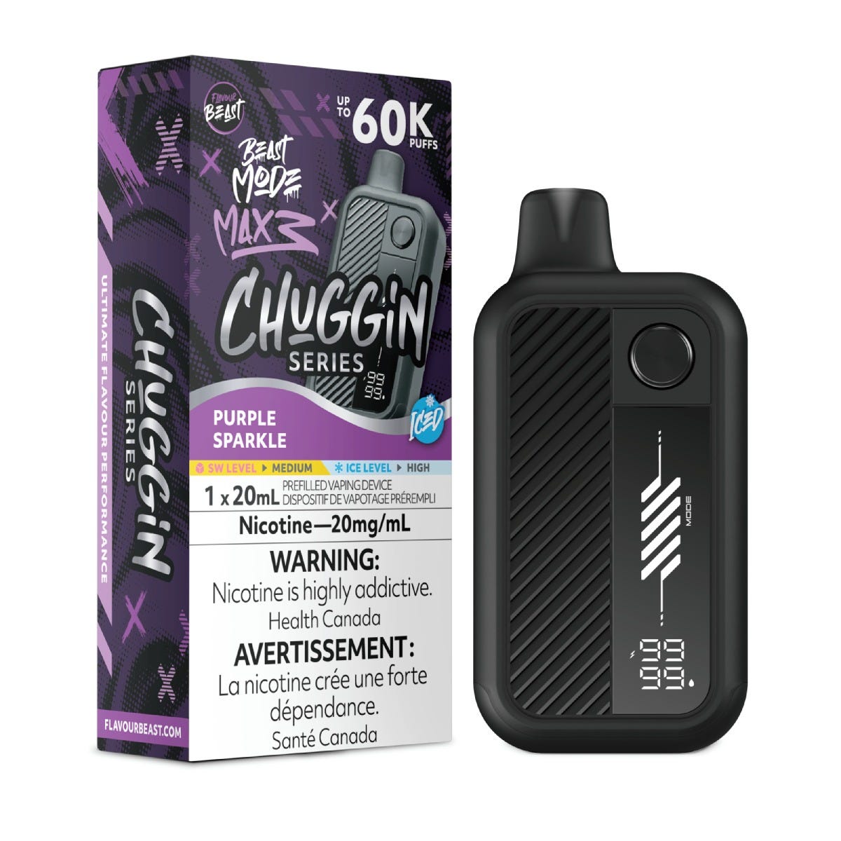 Flavour Beast Mode Max 3 Purple Sparkle Iced Disposable Vape - Supa Vapes