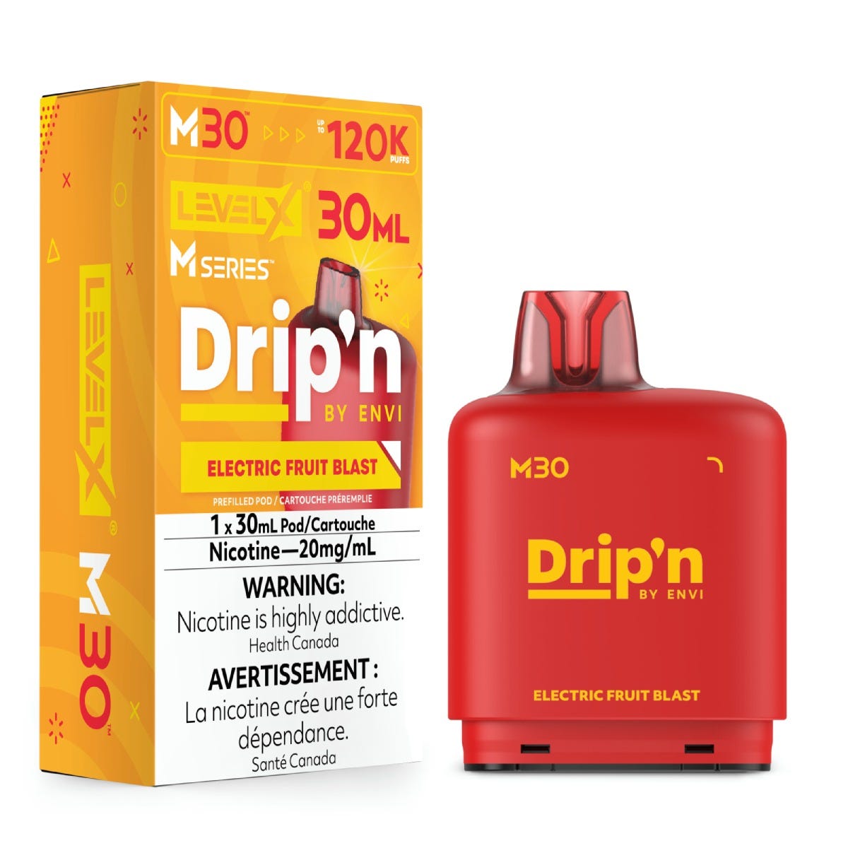 Level X Drip'n by Envi M30 pod in Electric Fruit Blast flavour, 30mL, 120K puffs | Supa Vapes Canada
