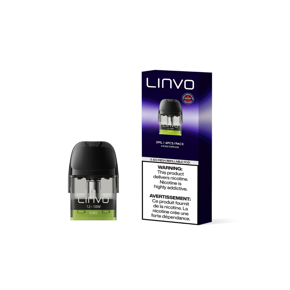 Linvo Force Air replacement pods 0.8Ω mesh, 2mL refillable pod 4-pack for the Force Air pod kit | Supa Vapes Canada