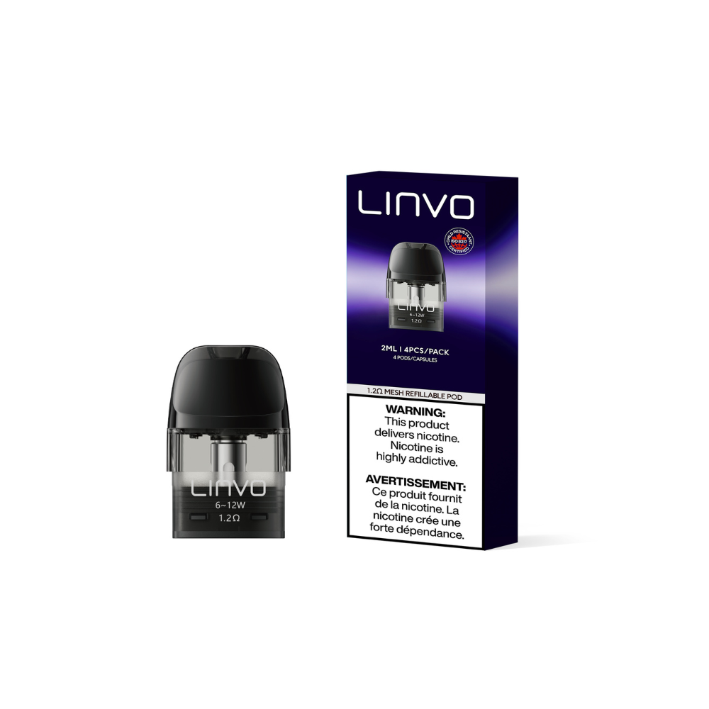 Linvo Force Air replacement pods 1.2Ω mesh, 2mL refillable pod 4-pack for the Force Air pod kit | Supa Vapes Canada