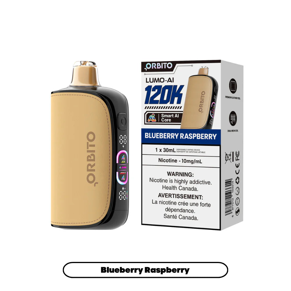 Orbito Lumo AI 120K disposable vape in Blueberry Raspberry