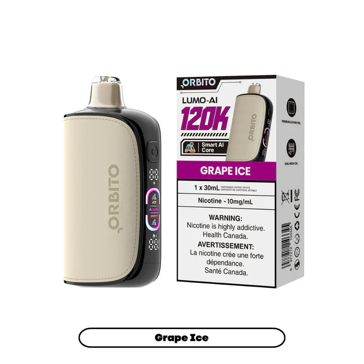 Orbito Lumo AI 120K disposable vape in Grape Ice