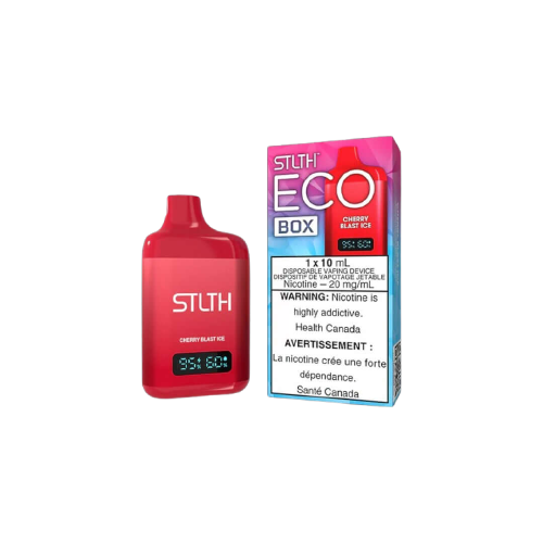 STLTH ECO BOX Disposable, Cherry Blast Ice flavour, rechargeable disposable vape, flavour-packed design, perfect for Ontario and Quebec users.