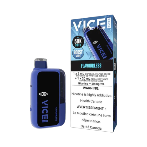 VICE CLICK Disposable, Flavourless, up to 50,000 puffs, long-lasting disposable vape, ideal for vapers in Ontario and Quebec.
