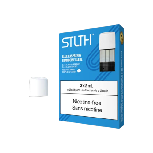STLTH 0 NIC ZERO NIC pod, Blue Raspberry flavour, zero nicotine, rich flavour and smooth draw, ideal for Ontario and Quebec vapers transitioning away from nicotine.