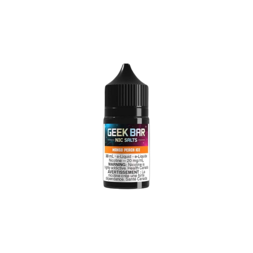 GEEK BAR NIC SALTS E-liquid bottle showcasing 30mL size and 20mg/mL salt nicotine content.
