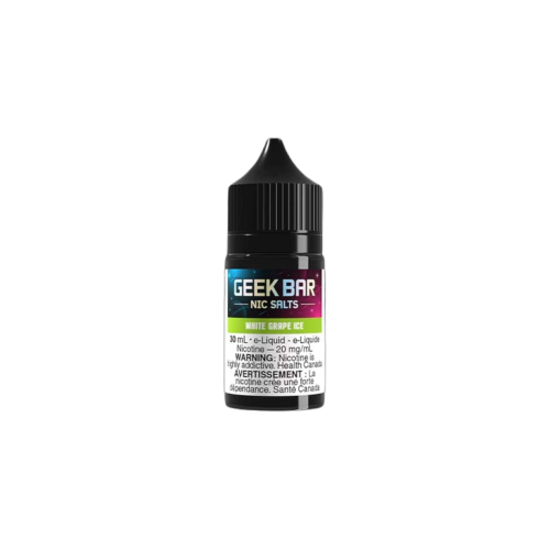 GEEK BAR NIC SALTS E-liquid in a 30mL bottle with a grape flavor and 20mg/mL nicotine strength.