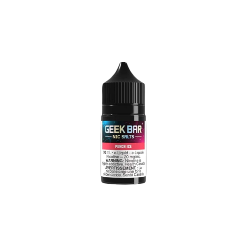 GEEK BAR NIC SALTS E-liquid 30mL bottle featuring Punch Ice flavor and 20mg/mL salt nicotine.