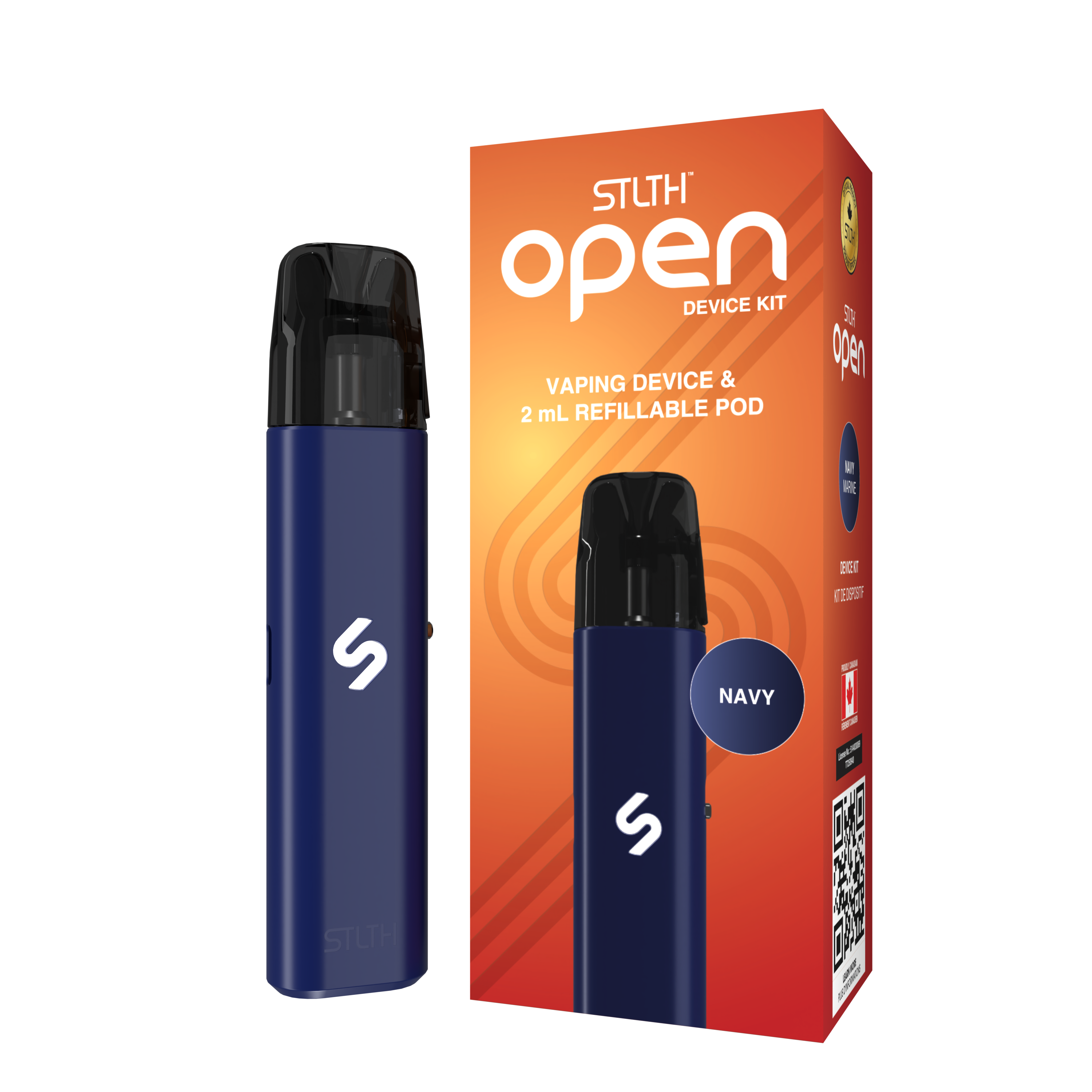 STLTH Open Device Kit in Navy with 2mL refillable pod and USB-C cable