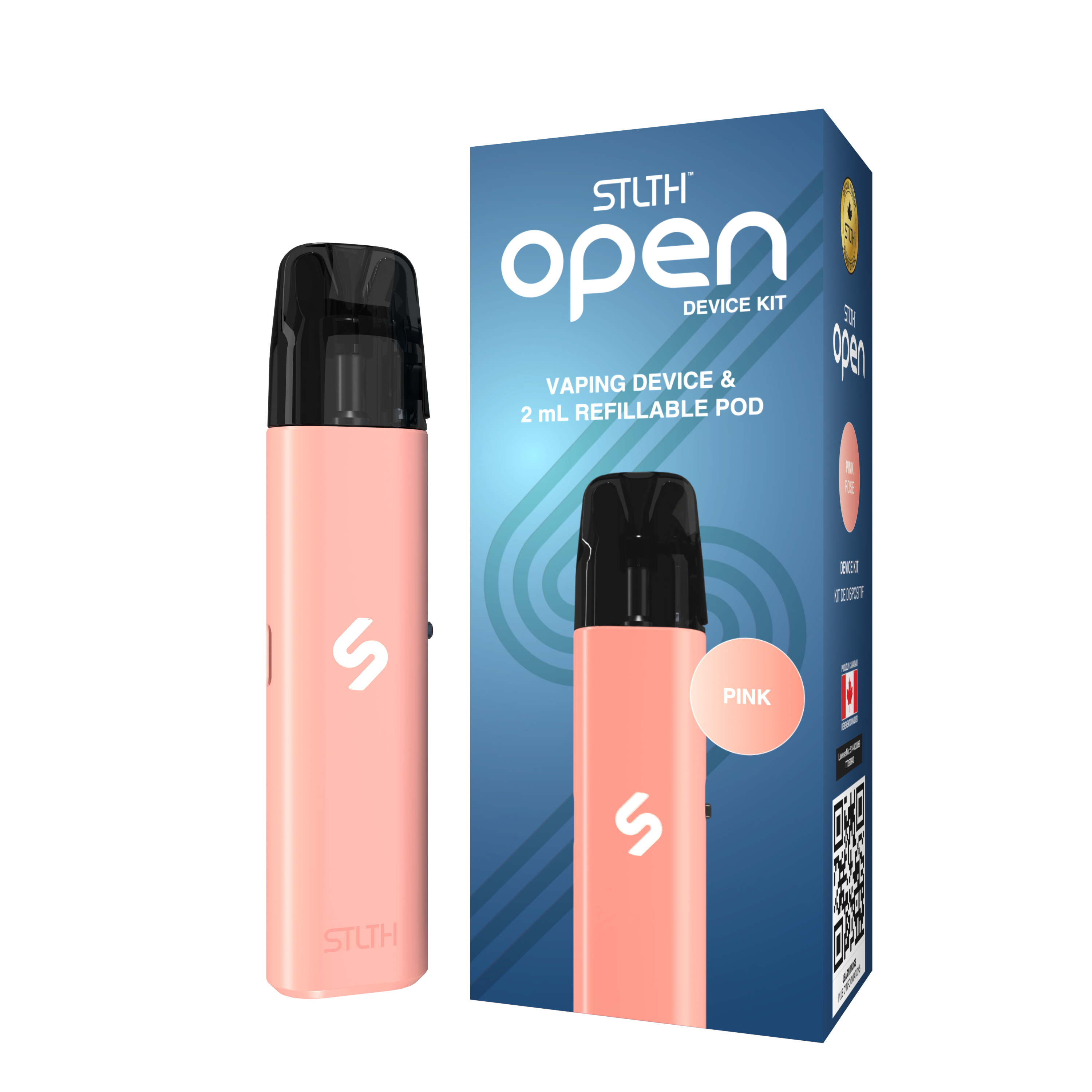 STLTH Open Device Kit in Pink with 2mL refillable pod and USB-C cable