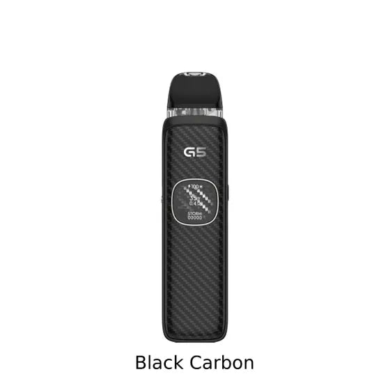 UWELL Caliburn G5 open pod kit in Black Carbon with IML frosted panel
