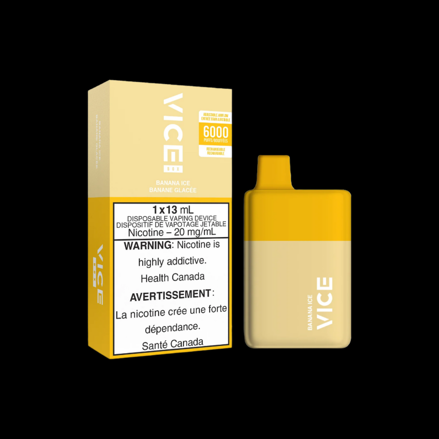 Disposable Vape Flavour: Banana Ice Get VICE box 6000 now at Supa Vapes, your go-to vape shop in Hawkesbury, Ottawa & Ontario. Shop premium vapes, pods, e-liquids, and accessories from trusted brands.
