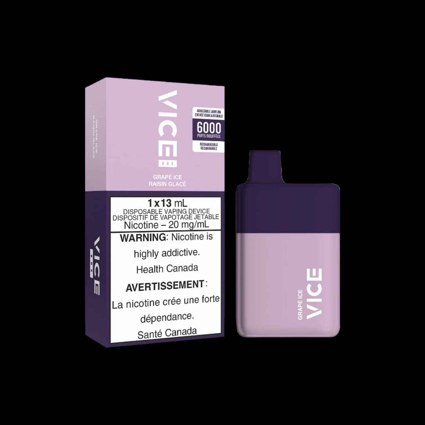 Disposable Vape Flavour: Grape Ice Get VICE box 6000 now at Supa Vapes, your go-to vape shop in Hawkesbury, Ottawa & Ontario. Shop premium vapes, pods, e-liquids, and accessories from trusted brands.
