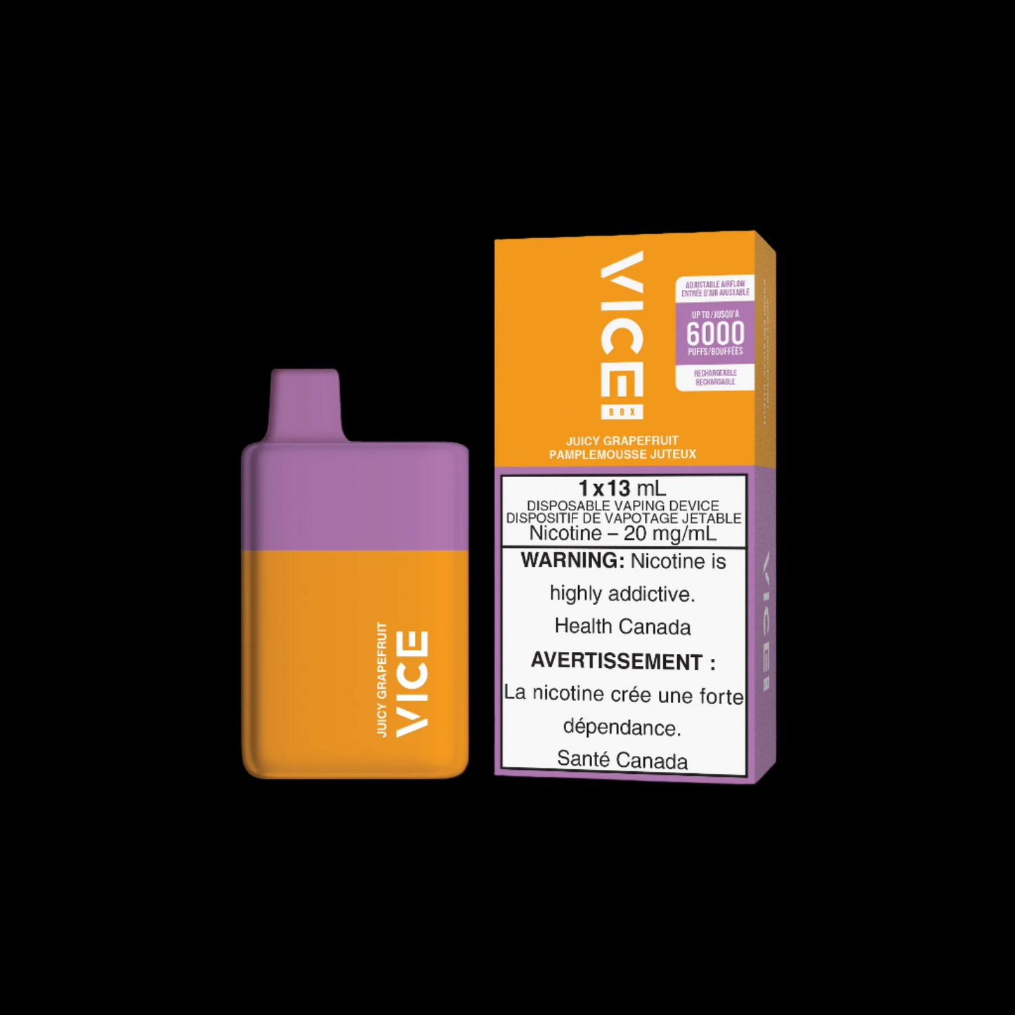Disposable Vape Flavour: Juicy Grapefruit Get VICE box 6000 now at Supa Vapes, your go-to vape shop in Hawkesbury, Ottawa & Ontario. Shop premium vapes, pods, e-liquids, and accessories from trusted brands.