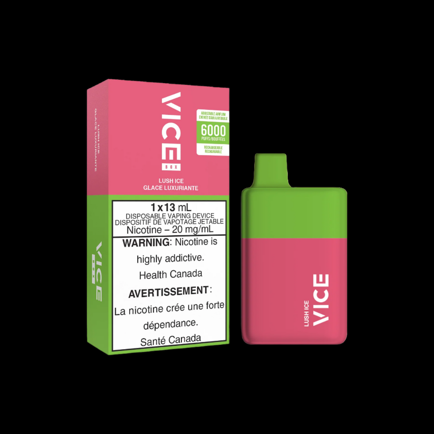 Disposable Vape Flavour: Lush Ice Get VICE box 6000 now at Supa Vapes, your go-to vape shop in Hawkesbury, Ottawa & Ontario. Shop premium vapes, pods, e-liquids, and accessories from trusted brands.
