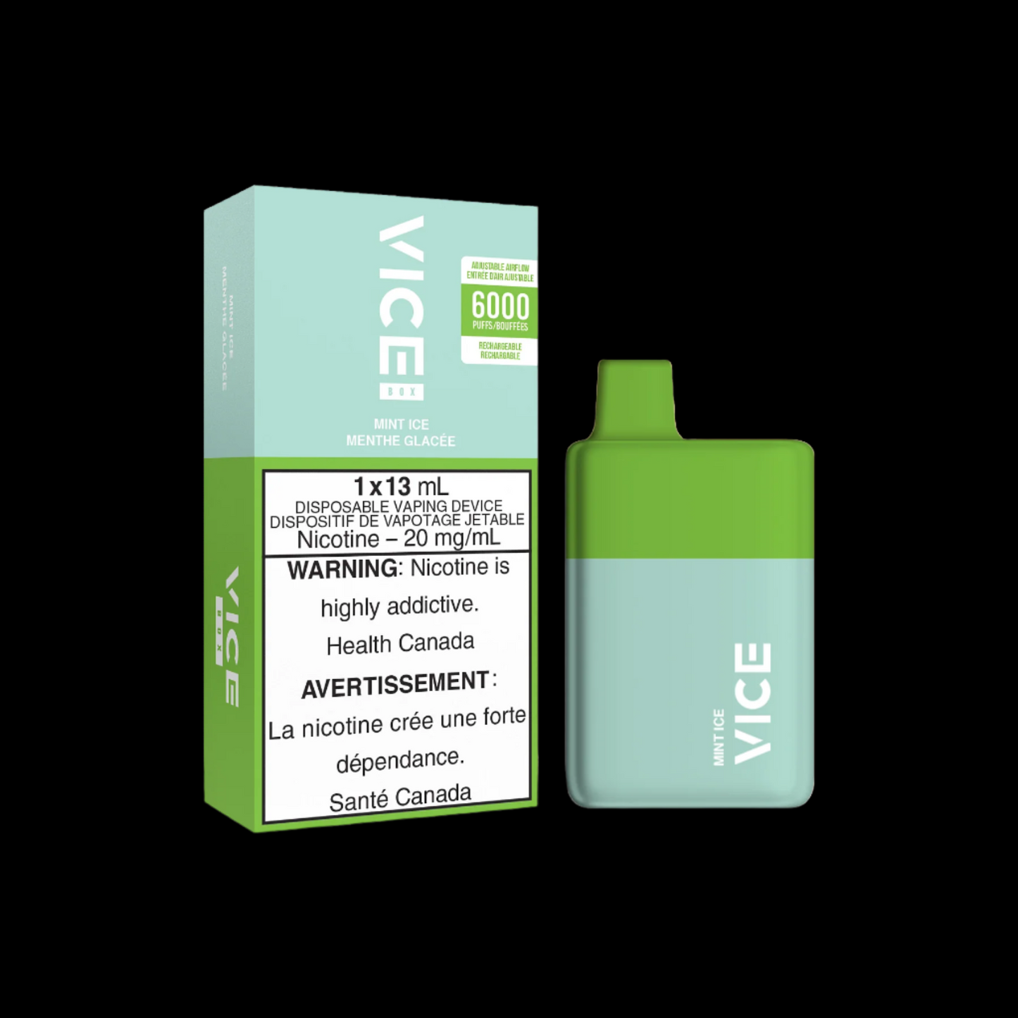 Disposable Vape Flavour: Mint Ice Get VICE box 6000 now at Supa Vapes, your go-to vape shop in Hawkesbury, Ottawa & Ontario. Shop premium vapes, pods, e-liquids, and accessories from trusted brands.