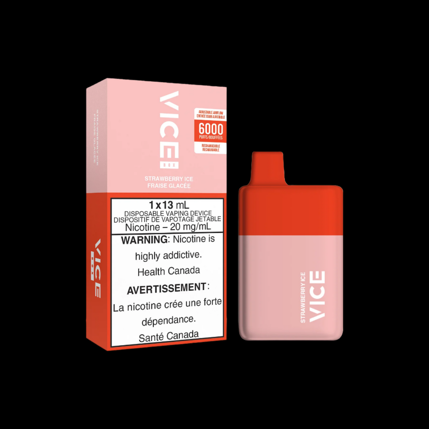 Disposable Vape Flavour: Strawberry Ice Get VICE box 6000 now at Supa Vapes, your go-to vape shop in Hawkesbury, Ottawa & Ontario. Shop premium vapes, pods, e-liquids, and accessories from trusted brands.