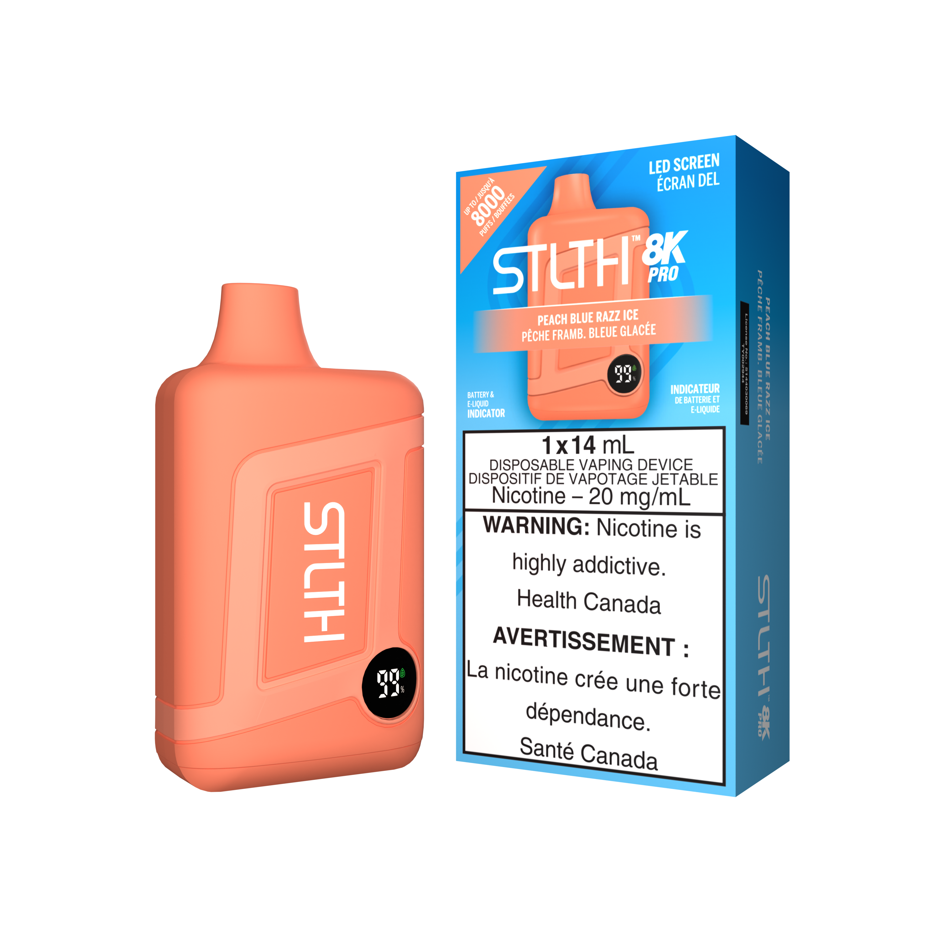 STLTH 8K PRO Cherry Grape Ice flavour disposable vape with 20mg nicotine, long-lasting with LED battery and juice indicator, ideal for Ontario and Quebec vapers.