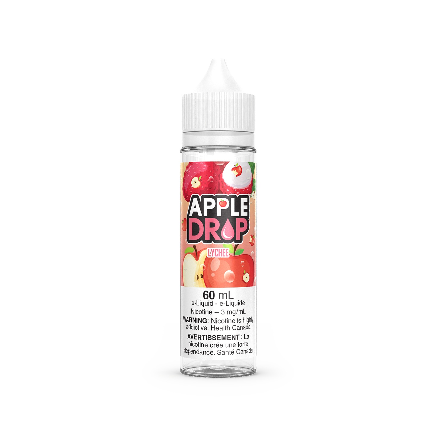 Apple Drop 60mL Peach flavour e-liquid with 3mg nicotine, smooth fruity vape, ideal for Ontario and Quebec vapers.