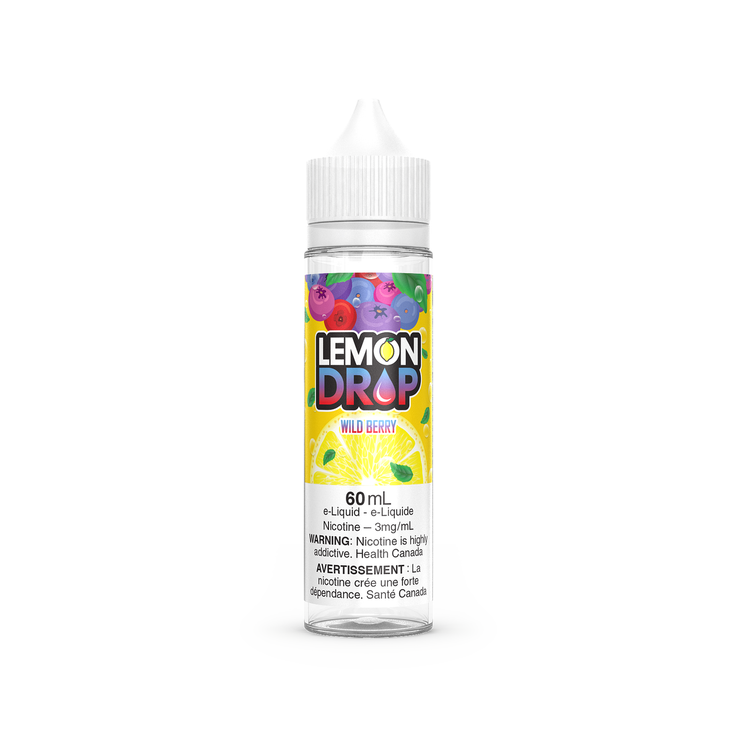 Lemon Drop vape juice, Blueberry flavour, 0mg nicotine, tangy lemon combined with sweet blueberry, fresh and vibrant choice for Ontario and Quebec vapers.